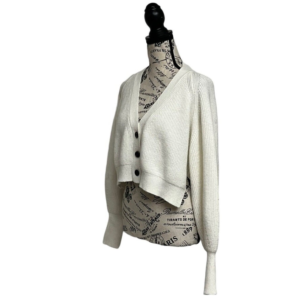 LULUS Cardigan Sweater Top Cuddly Moments Ivory Ribbed Balloon Sleeve Size M - Picture 3 of 10